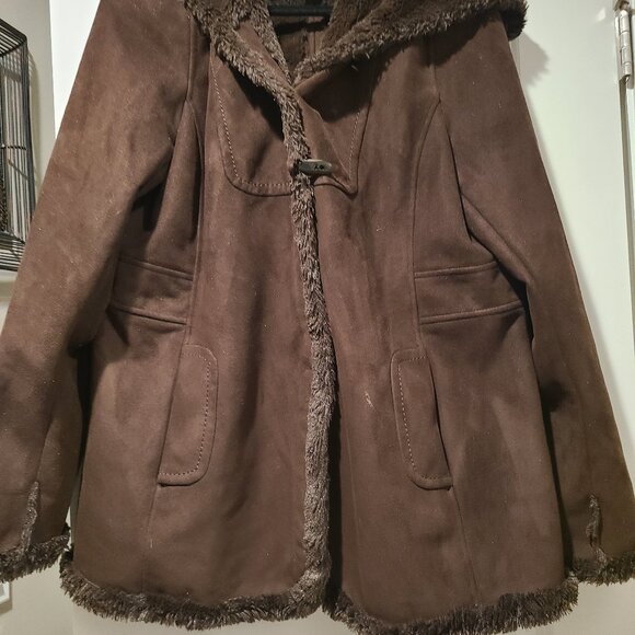 Brown Suede Like Heavy Warm Fur Lined Jacket - Jones New York Sport XL - Picture 1 of 4